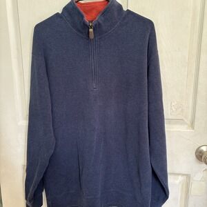 Orvis Sweater Mens Medium Blue 1/4 Zip Pullover Sweatshirt 100% Cotton Outdoors